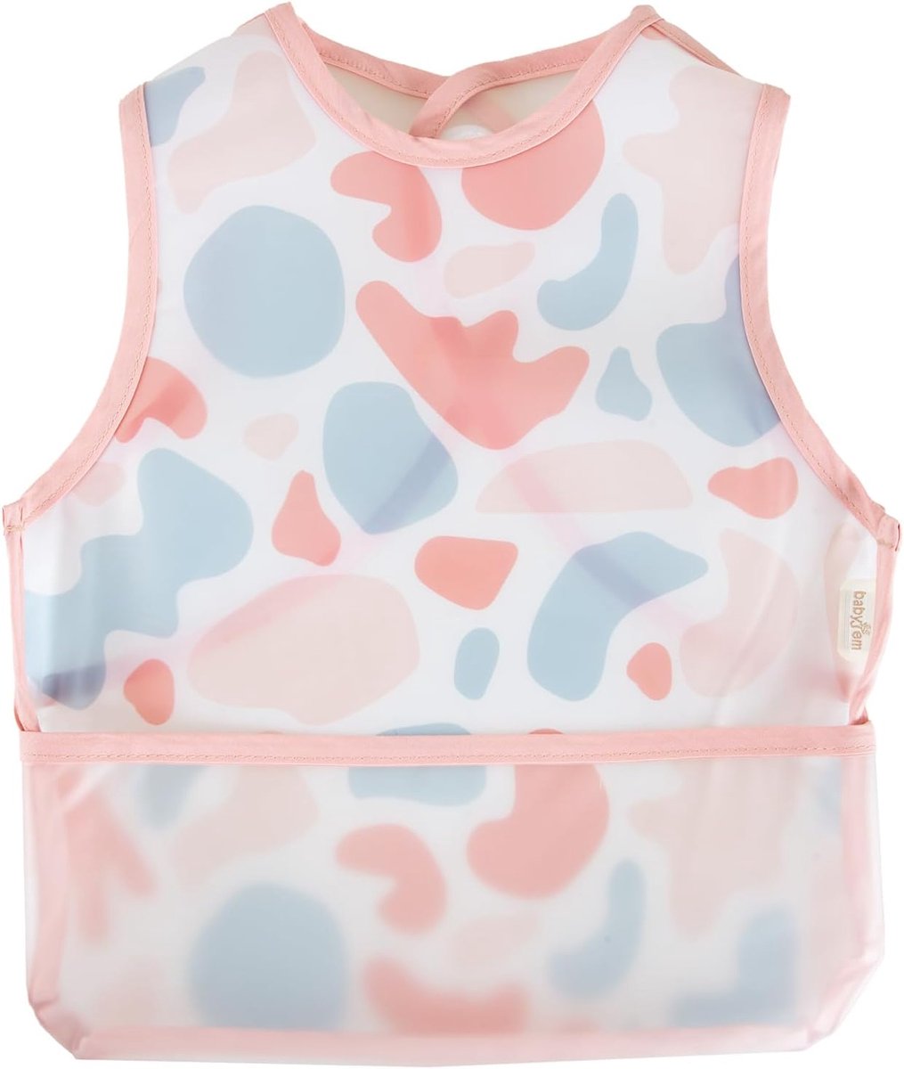 Baby slabbetje schort - Eet schortje - Baby voeden - Vuilafstotend materiaal - 36 x 31 cm - Roze