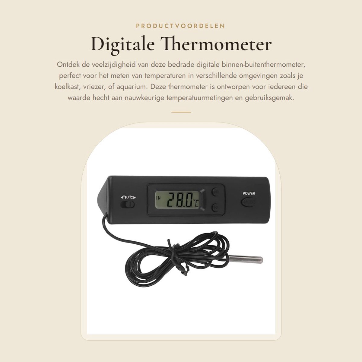 Dailygoods - Digitale Thermometer - Binnen-buitenthermometer - LCD-display - Temperatuurmeter - Voor Koelkast, Vriezer, Aquarium - Betrouwbare Sensoren