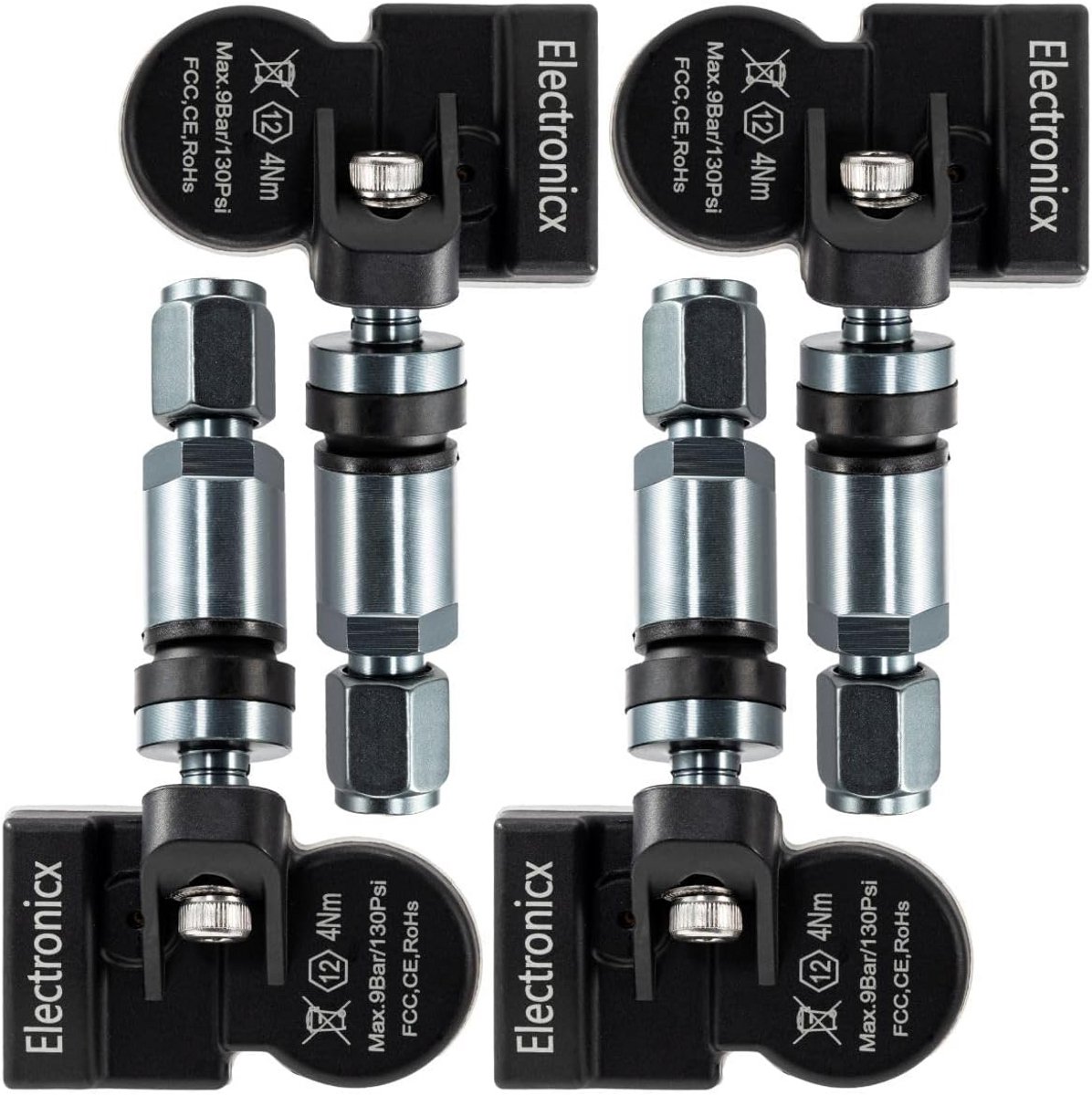 TPMS Bandensensoren - RDKS Systeem - Voertuig Veiligheid - Voorgeprogrammeerd Plug & Play - 4 Stuks - Donkergrijs