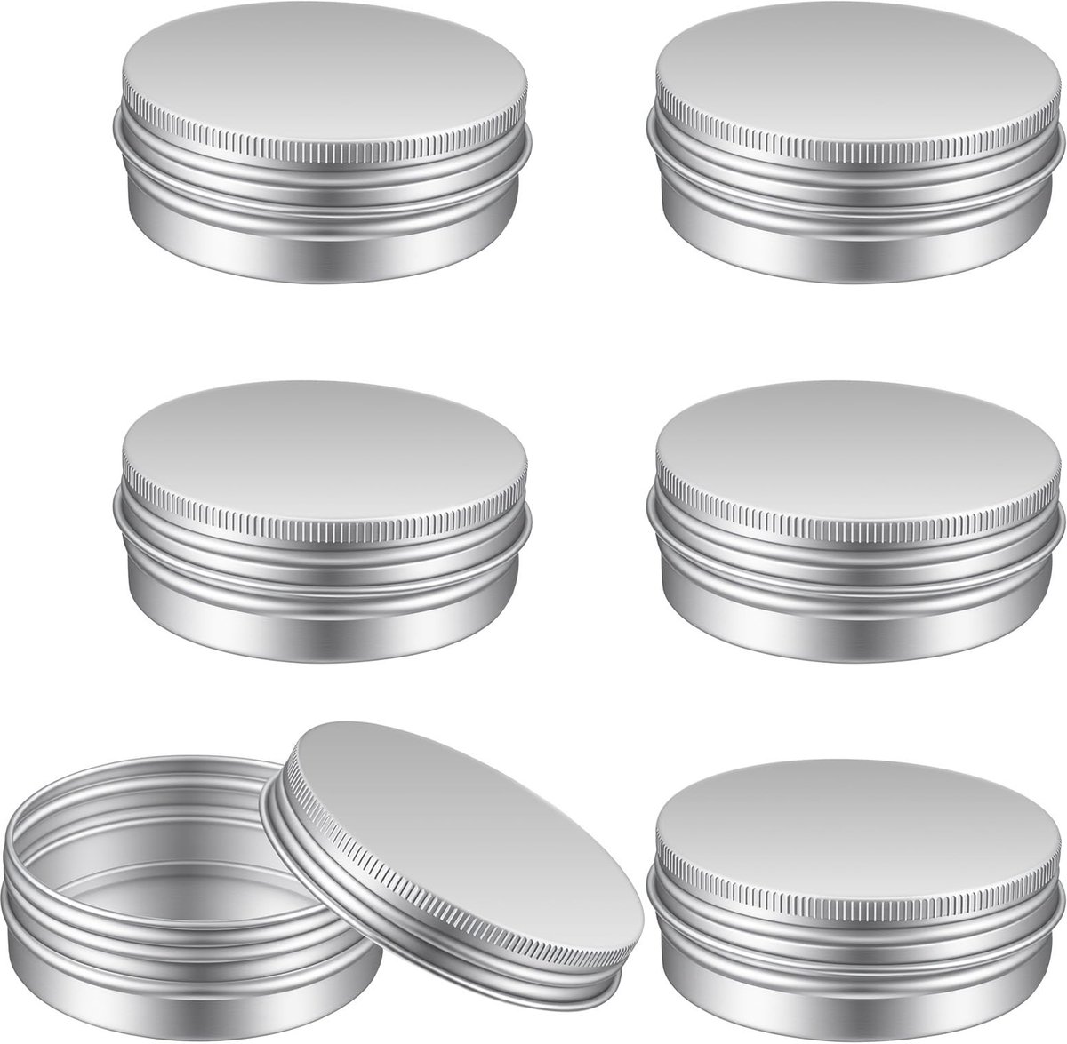 Dailygoods- Crèmeblikjes 6 stuks - Aluminium - Ronde Potjes - 60 ml - Lichtgewicht - Duurzaam - Compacte Afmetingen 6,8 x 2,5 cm - Opbergblikjes