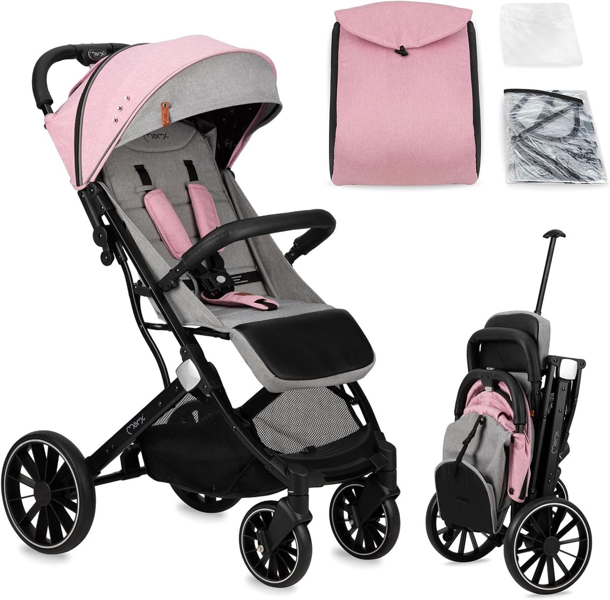 Kinderwagen buggy - Reisbuggy inklapbaar - Dagelijks gebruik - Trekbaar als koffer - Tot 22 kg - Roze