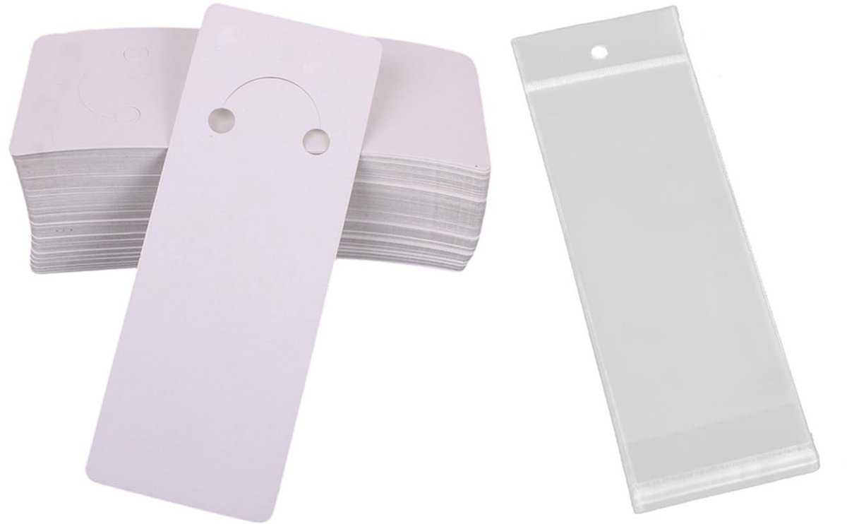 Dailygoods- Displaykaarten 100 Stuks - Zelfdichtende Zakken - Kaartpapier/Plastic - 15 x 5,2 cm - Beschrijfbaar Oppervlak - Retail Klaar