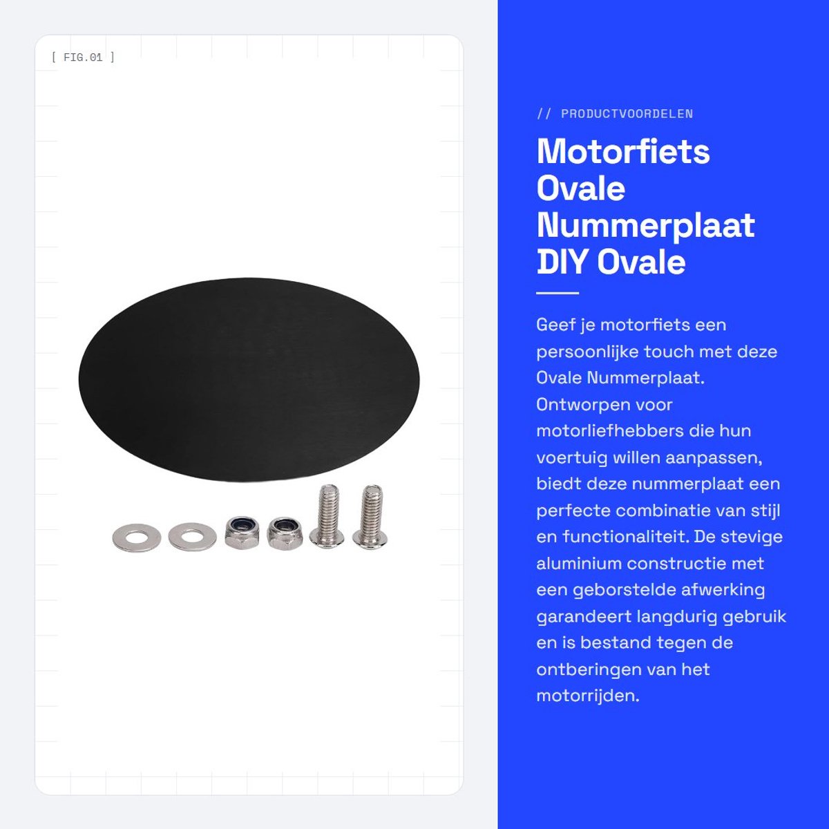 Dailygoods- Nummerplaat Ovaal - Aluminium 2,5 Mm Dikte - Duurzaam - Eenvoudige Installatie - Persoonlijk Ontwerp - Geborstelde Afwerking - Motorfietsplaat