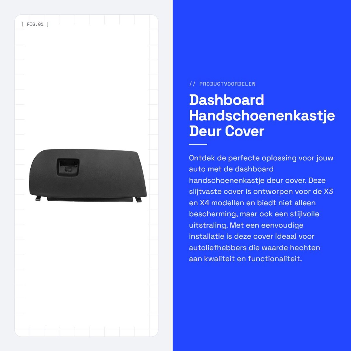 Dailygoods- Handschoenenkastje Deur Cover Slijtvaste - Dashboard Cover - Eenvoudige Installatie - Zwart - Compatibel met X3/X4