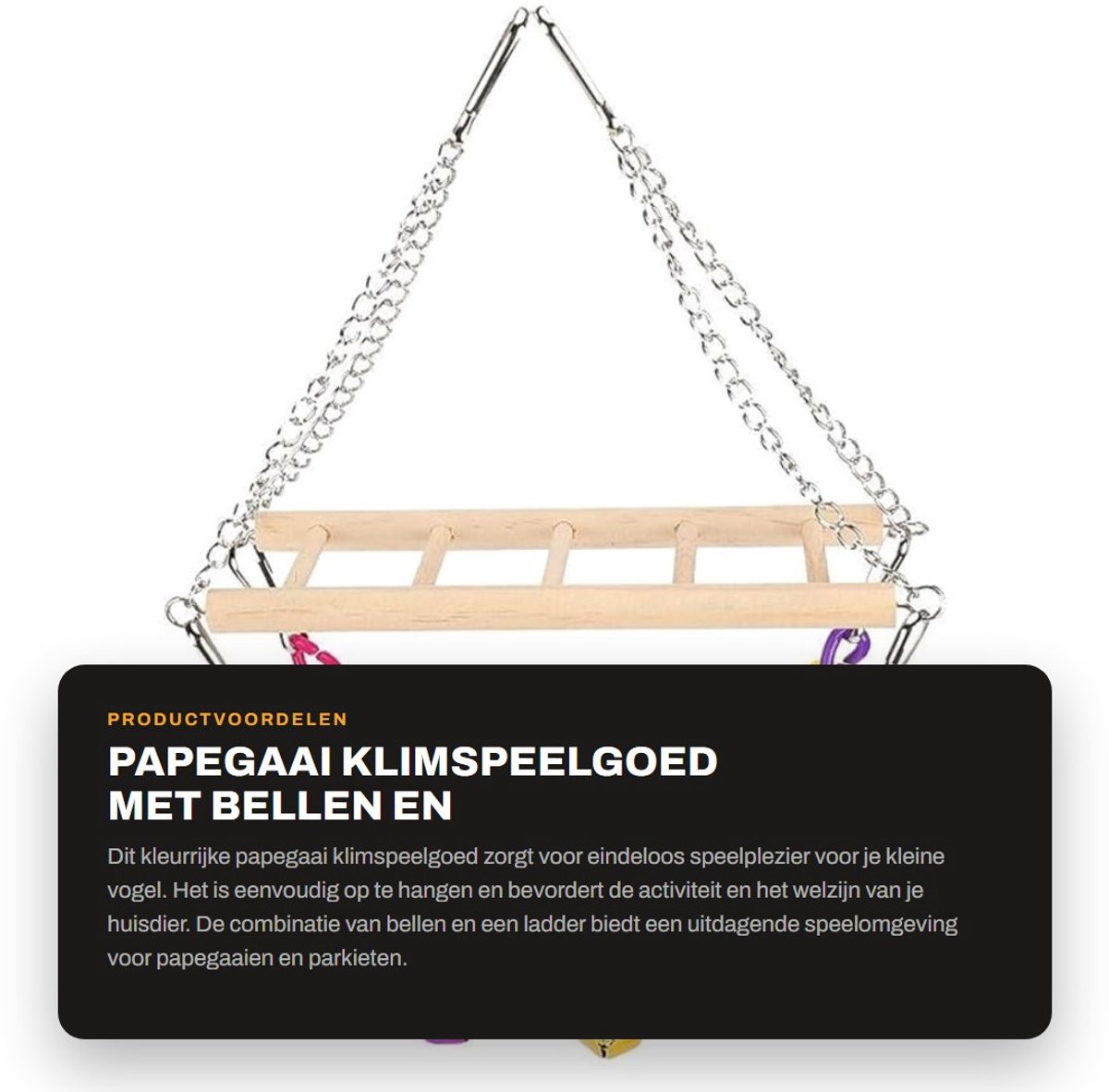 Dailygoods- Vogelschommelspeelgoed met bellen - Papegaaien Speelgoed - Klimspeelgoed - Hangende Brug - Geschikt voor Kleine Vogels - Eenvoudig te Installeren