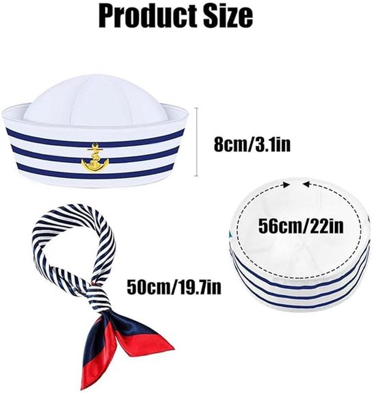 Dailygoods- Muts met Sjaal - Gestreept Nautisch Kostuum - Cosplay Accessoire - Marineblauw/Wit - Hoogwaardig Polyester - Duurzaam en Comfortabel - Zeemanskostuum van Dailygoods — afbeelding 2