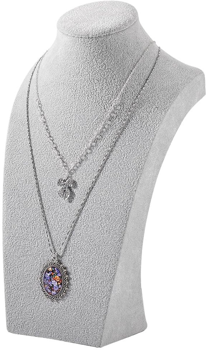 Dailygoods - Fluwelen Ketting Display Houder - 3D Ketting Model - Stijlvol en Modern - Grijs - Sieraden Buste Stand - Perfect voor Kettingen - 28 cm H...