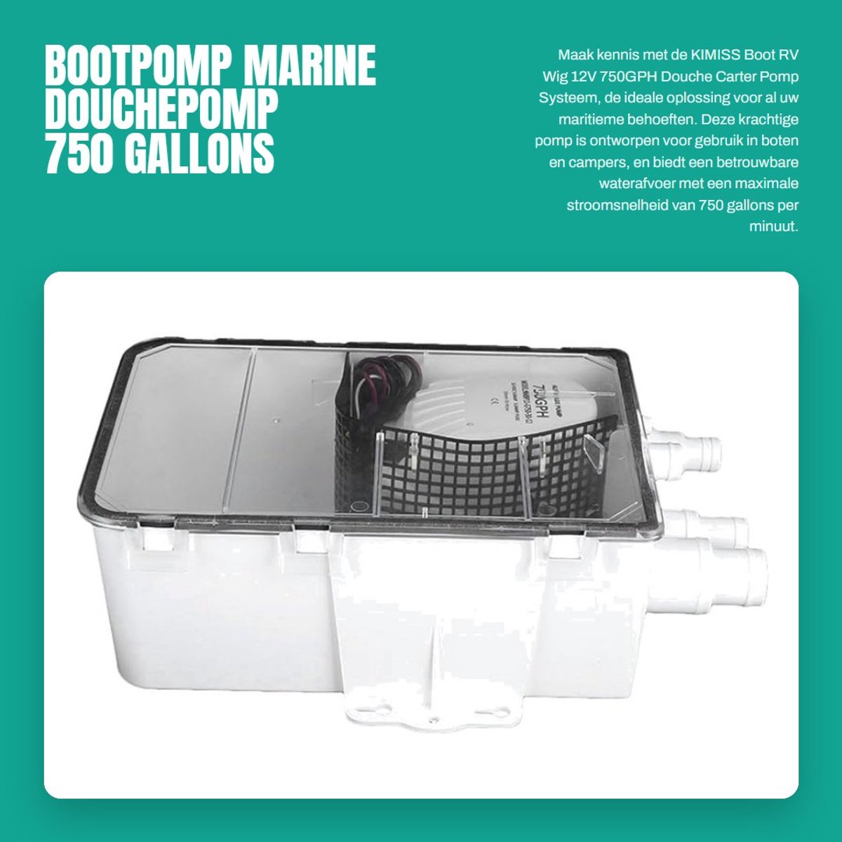 Dailygoods- Carterpomp 12V 750GPH - Douchepomp - Marine Afvoerbox - Multi-port Systeem - Handmatig - Hoge kwaliteit