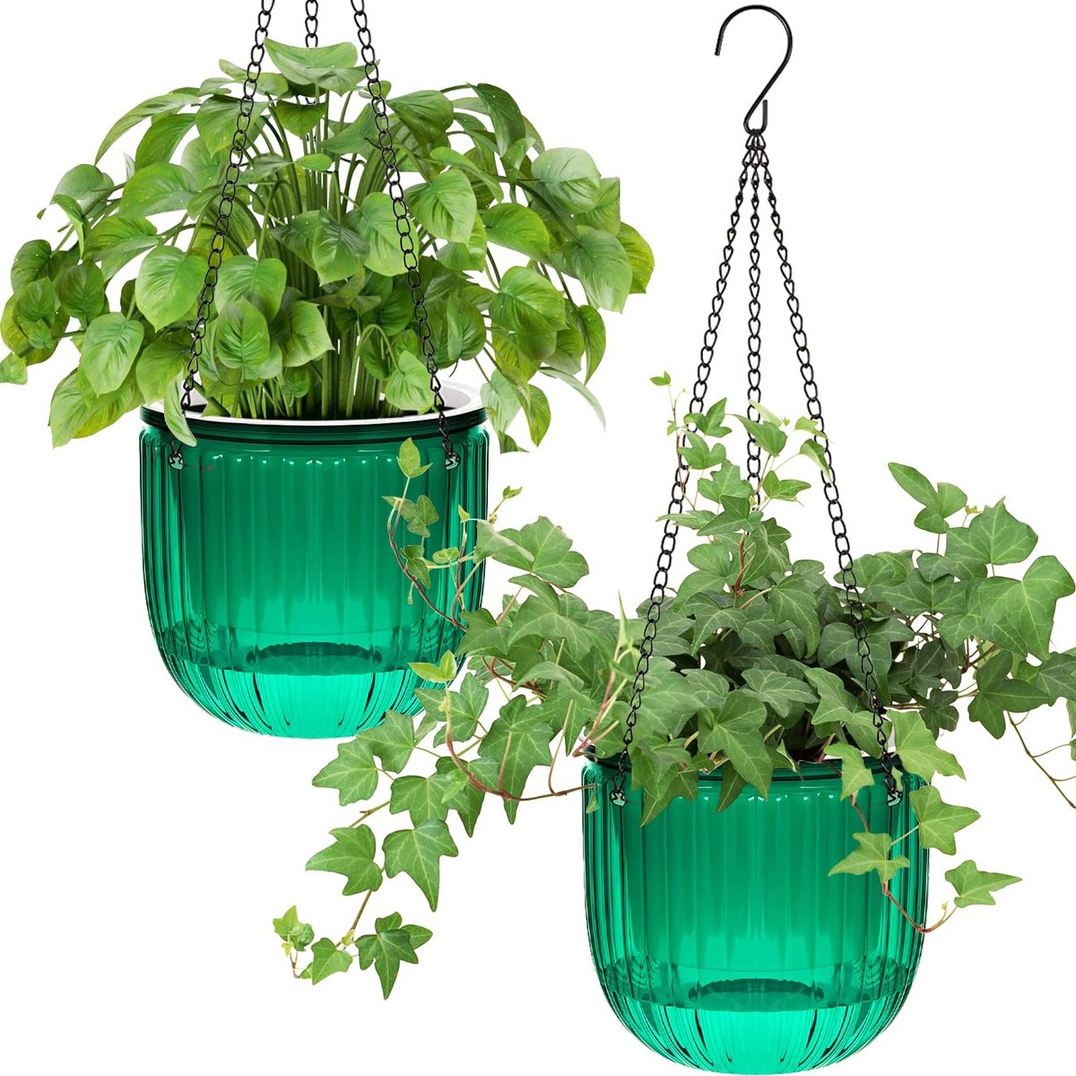 Dailygoods- Hangende Bloempot 16,5 cm - Zelfwatergevend - 2-delige Set - Voor Binnen/Buiten - Met Haken/Afvoergaten - Hoogwaardige PET Materialen - Plantenbak
