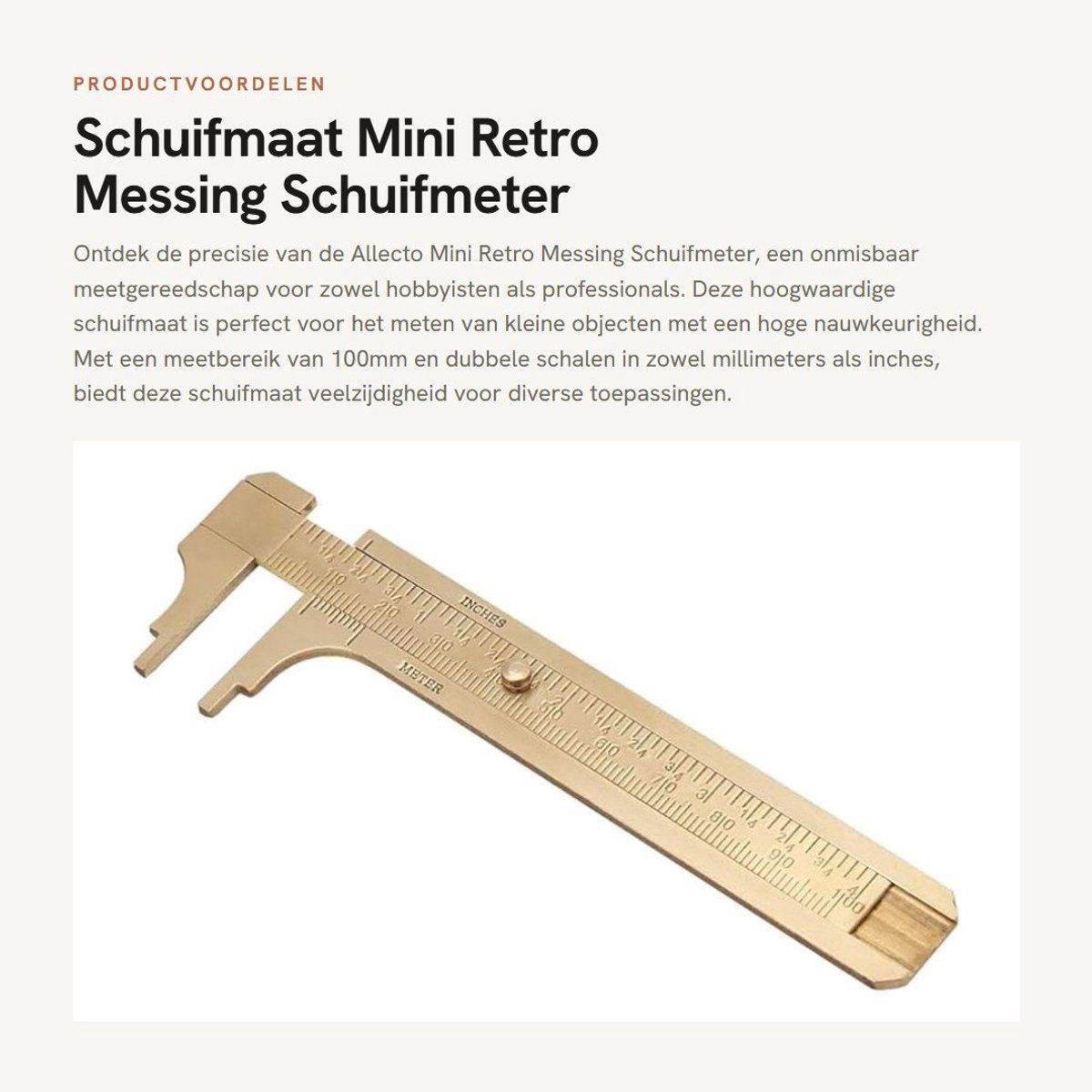 Dailygoods- Schuifmaat Mini Retro Messing - Vernier Remklauw - Dubbele Schaal mm/inch - Meetgereedschap - 80mm/100mm Optioneel - Hoge Precisie