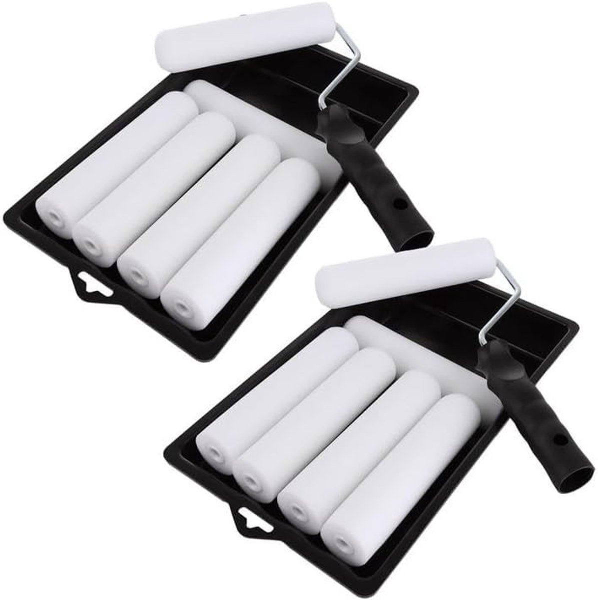 Dailygoods- Verfrollerset 155 mm - Schuimroller met hoge dichtheid - Geschikt voor muren/plafonds/hout/metaal - Gelijkmatige kleurafgifte - Roestvrijstalen rolframe - Verfrol
