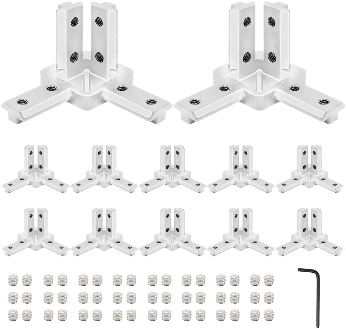 Dailygoods- Hoekbeugels 12 Stuks - 3-Weg Connectoren - Zwart - M4-Schroeven - M3-Sleutel - Zinklegering, Roestbestendig - Connector