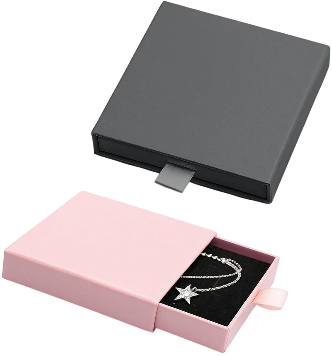 Dailygoods- Sieradendoosje Klein - 2 Stuks - Elegante Sieradendoos - Roze/Zwart - Voor Ringen/Oorbellen/Hangers - Stevig Karton - Sieradenbox