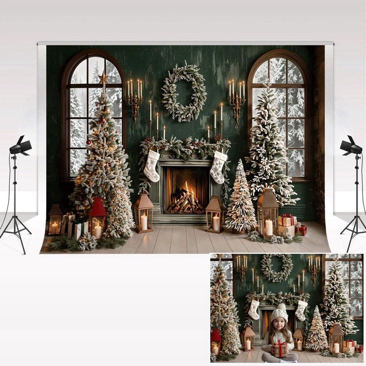 Dailygoods - Kerst Achtergrond - Fotografie Achtergrond - Microvezel - 2,2x1,5 m - Winter Kerstboom - Geschikt voor Fotostudio - Retro Groene Muur