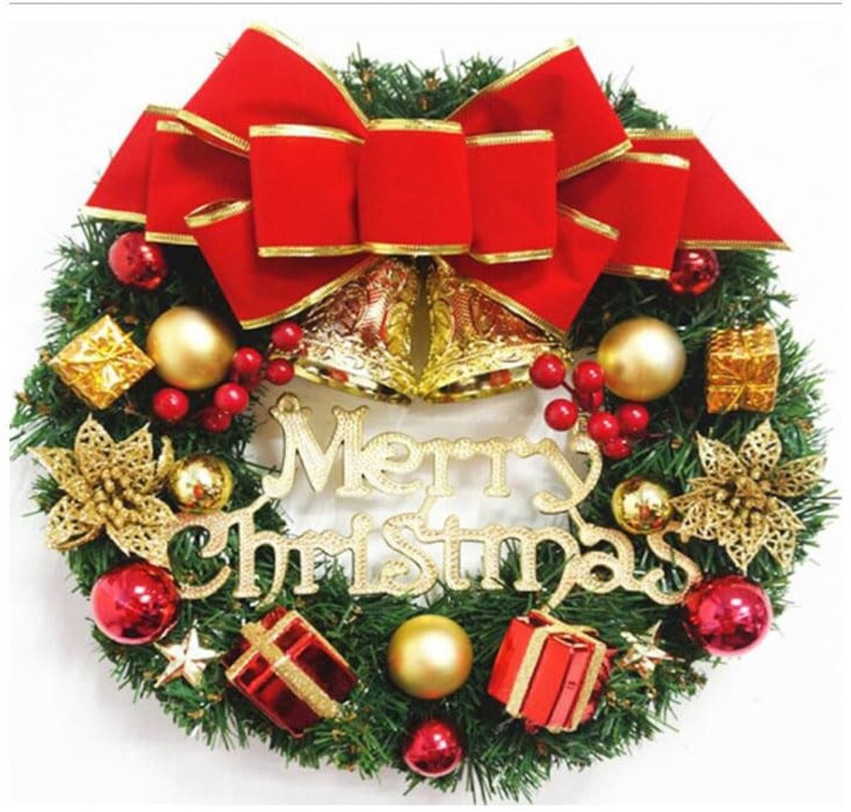 Dailygoods- Kunstkerstkrans 35cm - Kunstdruk - Decoratie voor binnen/buiten - Kerstdecoratie - Hoogwaardig pvc - Feestelijke sfeer - Kerstkrans