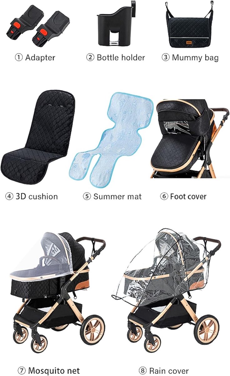 3-in-1 Kinderwagen - Combi kinderwagen - Baby vervoeren - Aluminium frame - Tot 25 kg - Roze thumbnail 6
