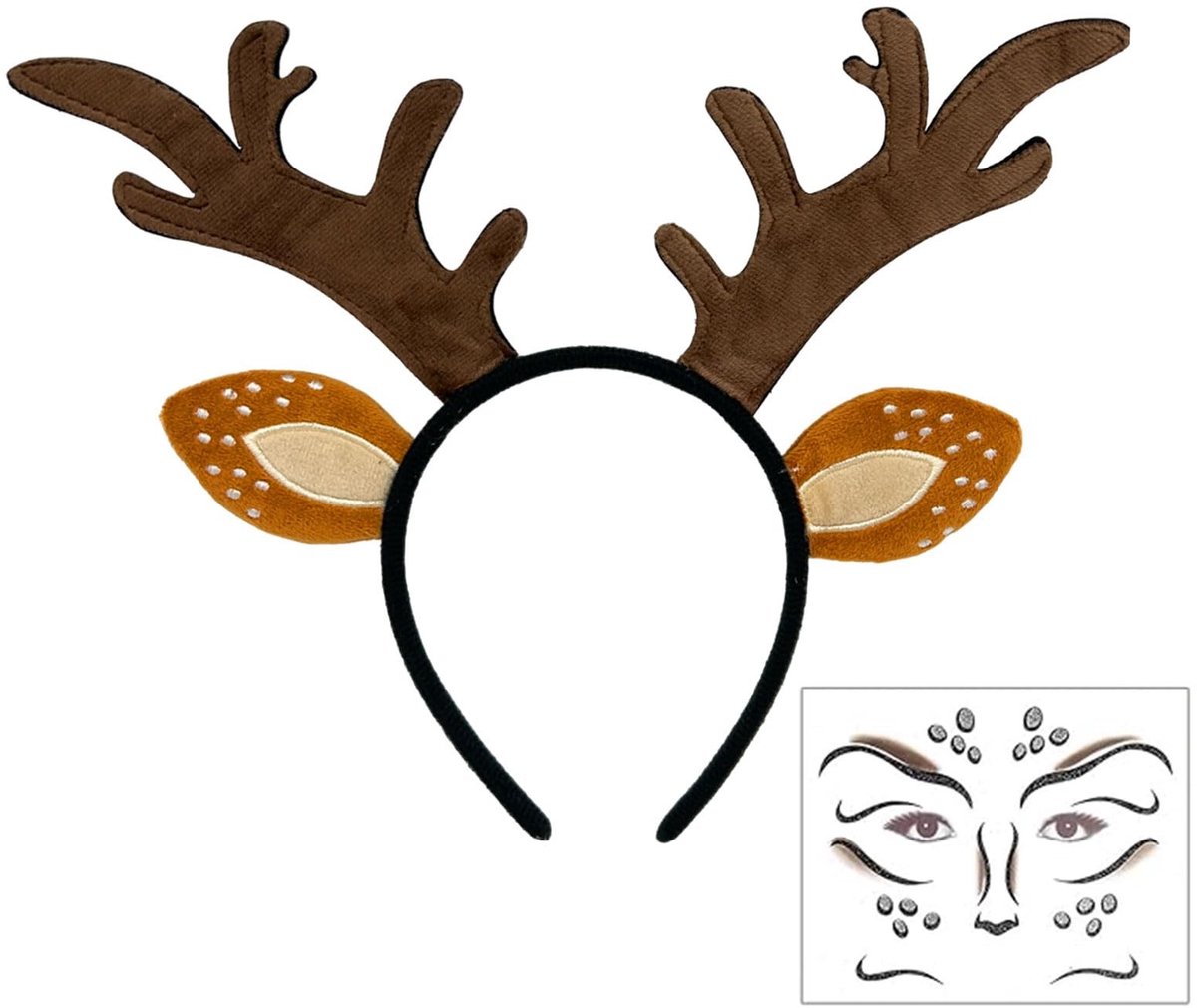 Dailygoods- Hoofdband met Herten Gewei - Dameskostuum - Halloween - Carnaval - Kerstmis - Elf Feest - Bruin - Kostuumaccessoire