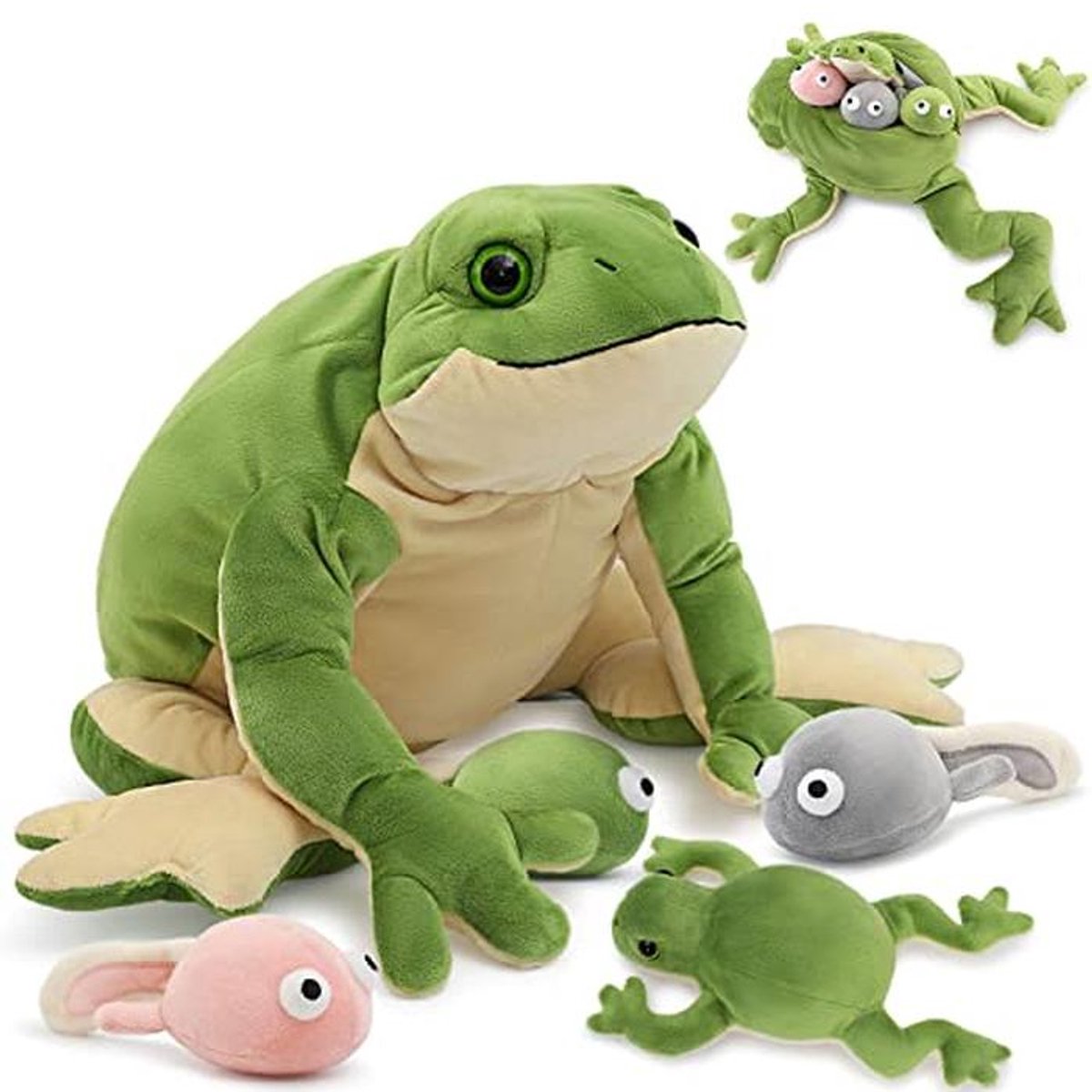 Kikker Knuffel - Pluche Kikker - Kamer Decoratie - Met 4 Baby's - 52 cm - Donkergroen