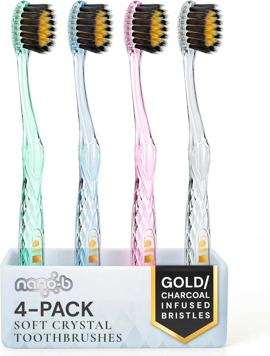 Tandenborstels Pakket - Manuele Borstels - Mondhygiëne - Antibacterieel Goud - 4 Stuks - Goud