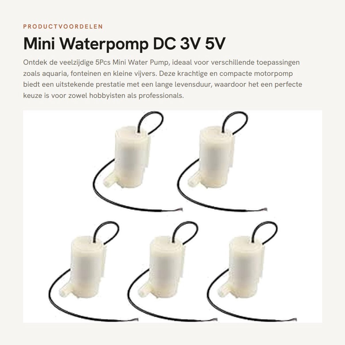 Dailygoods - Mini Waterpomp - DC 3V 5V - Submersible Motorpomp - Compact formaat - Aquarium en Fontein - Watercirculatie - Geschikt voor zoetwater - K...
