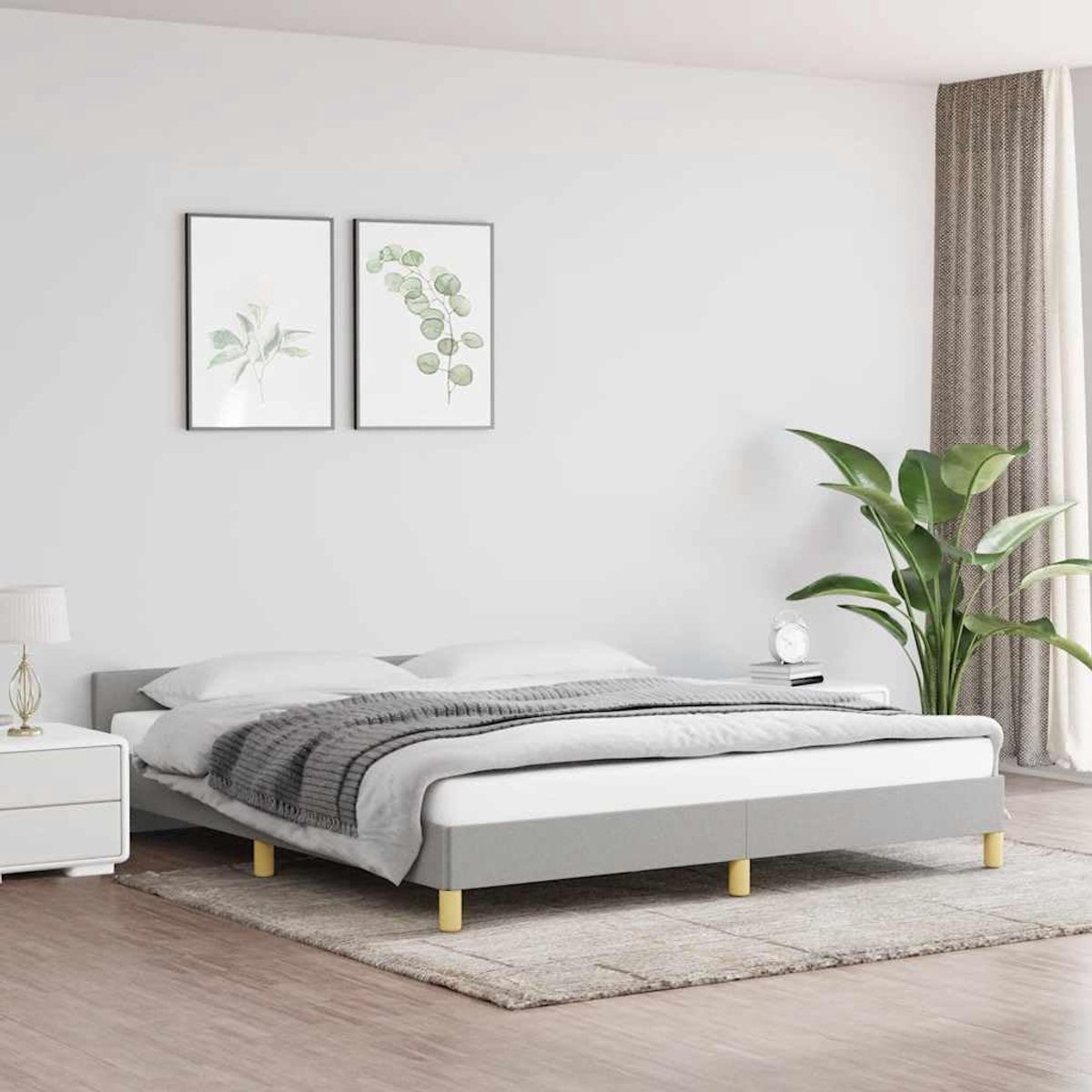Bedframe met hoofdbord - Dubbel bed - Comfortabel slapen - Ademende stof - 160x200 cm - Lichtgrijs