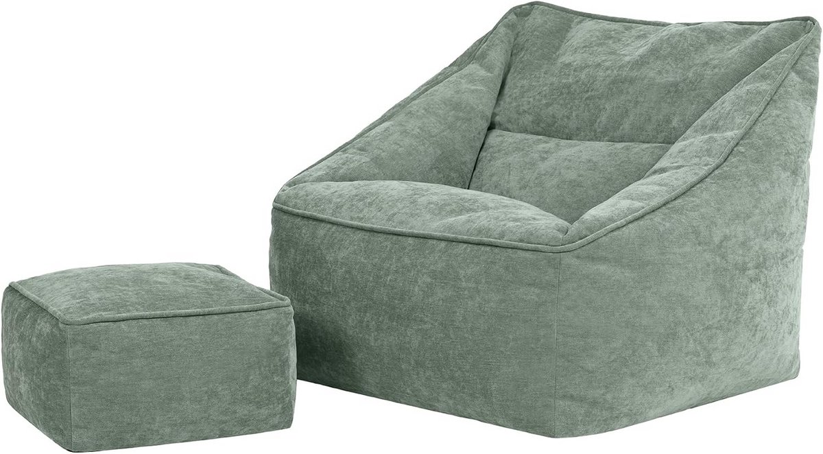 Zitzak Fauteuil - Poef Set - Ontspannen Zitten - Inclusief Ottomaan - 88 x 100 x 80 cm - Groen