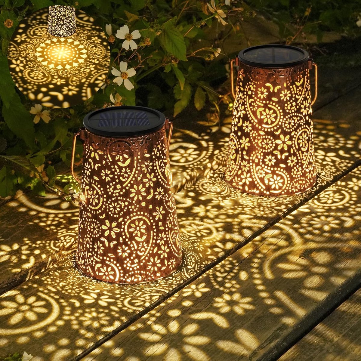 Solar Lantaarns - Buitenlampen Set - Terras Verlichten - Automatisch Aan - 2 Stuks - Rusti