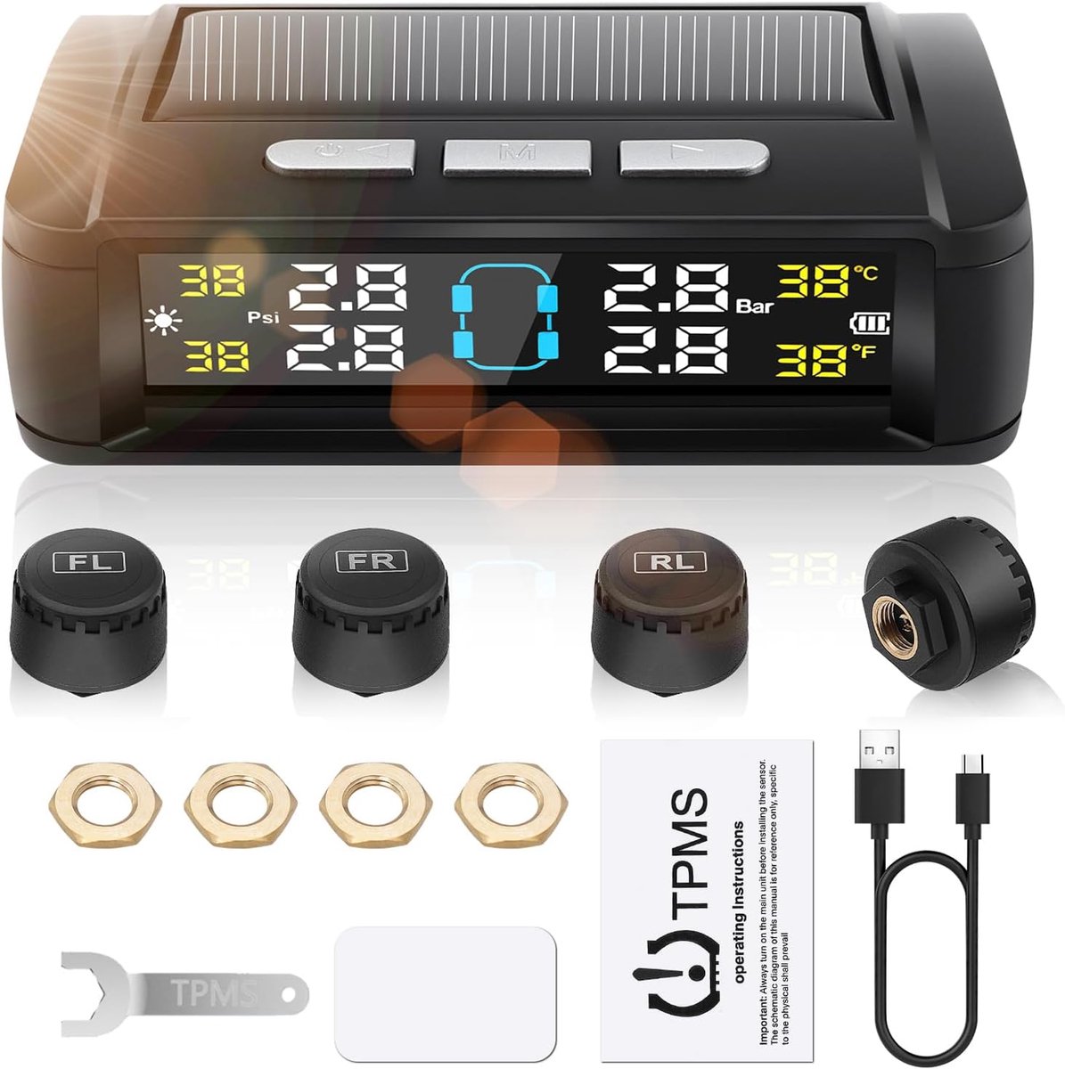 Bandenspanningssysteem - TPMS sensoren - Veilig Rijden - Real-time Bewaking - 4 sensoren - Zwart