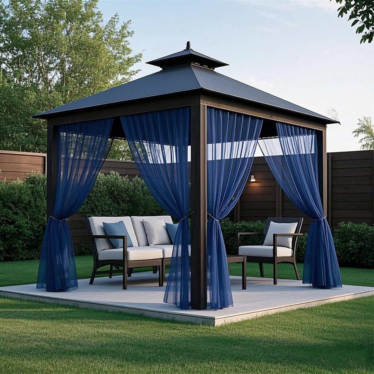 Buitengordijn 2 stuks - Transparant voile - Terras privacy - Weerbestendig ontwerp - 160 x 213 cm - Marineblauw