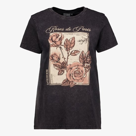 TwoDay dames acid wash T-shirt met rozen - Maat S