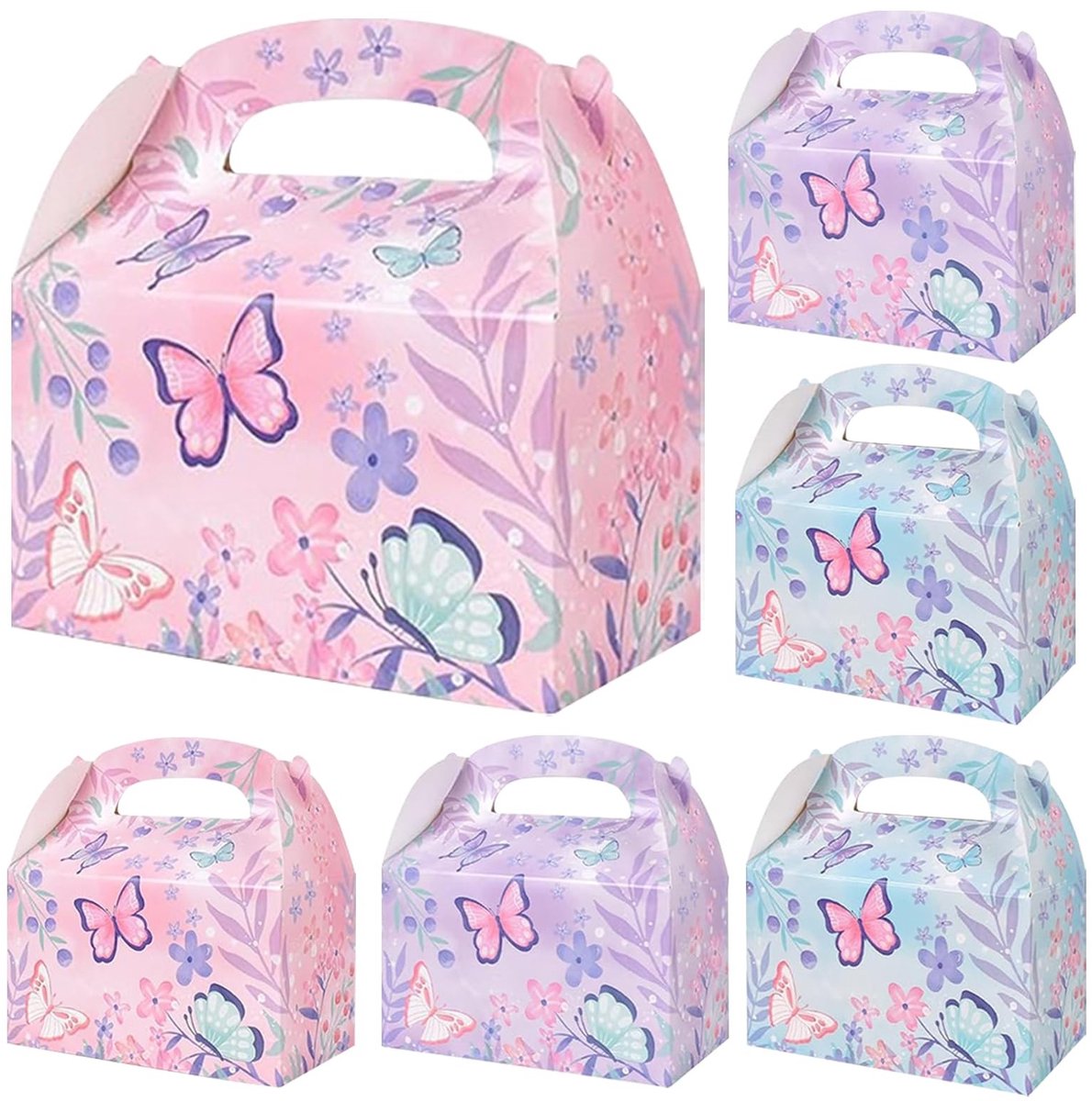 Dailygoods- Candybox - 6 Stuks - Vlinder Bloemen - Cadeaudoos - Kartonnen Dozen - Kinderfeest - Makkelijk te Monteren - Cadeaubox