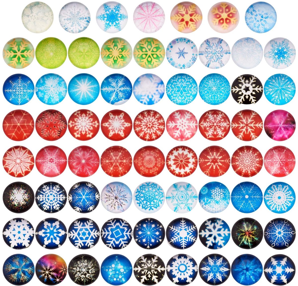 Dailygoods- Cabochons 140 Stuks - Sneeuwvlok Patroon - Kerst Thema - Mozaïek - Half Ronde Dome - 12mm Diameter - DIY Sieraden Maken - Glascabochons