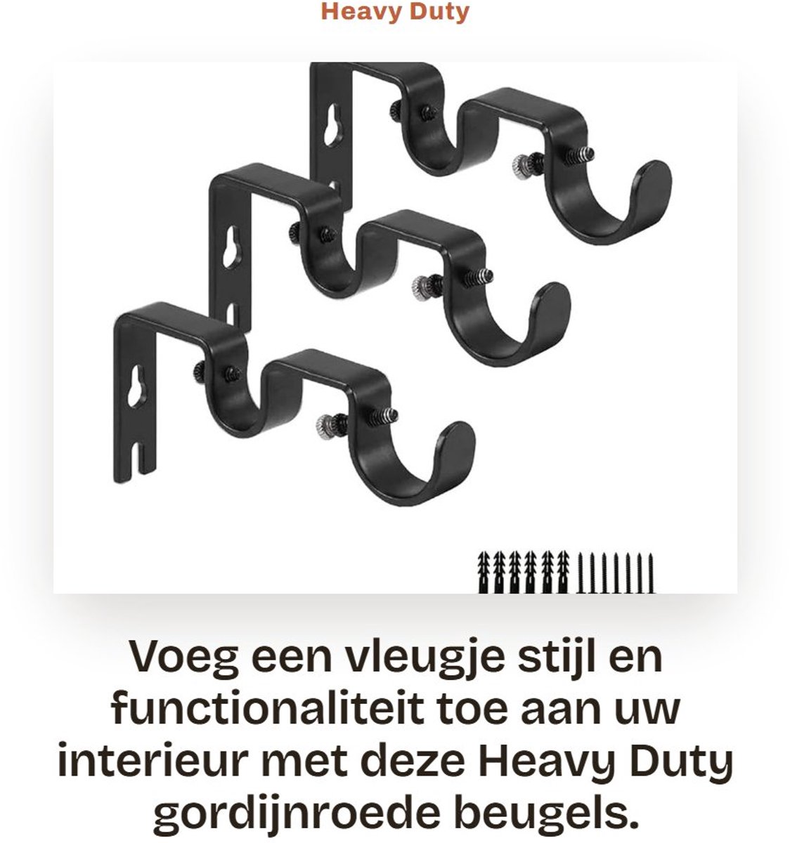 Dailygoods- Gordijnroede Beugels Heavy Duty - Dubbele Gordijnroede Beugels - Staafhouders 1"/5/8" - Set van 3 - Zwart - Duurzaam Metaal - Gordijnbeugels