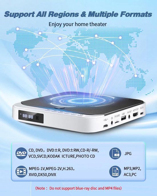 Mini DVD-speler - Compacte Mediaspeler - Films Kijken - Regiovrij Afspelen - 15.5 cm Breed - Zwart — afbeelding 3