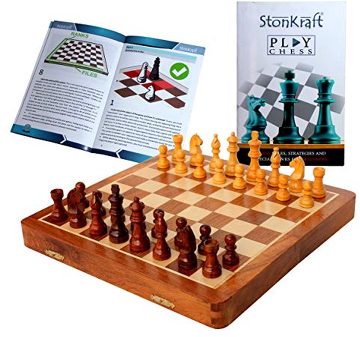 Houten Schaakspel - Magnetisch Bord - Strategisch Spel - Opvouwbaar Ontwerp - 26 x 26 cm - Houtkleuren