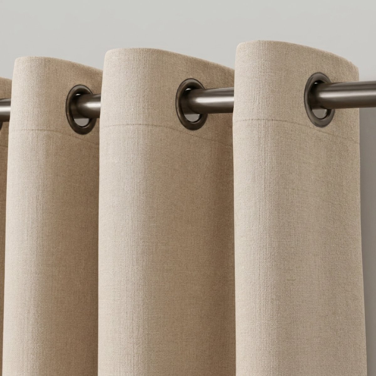Kant en klare gordijnen met ringen – 100% Verduisterend Blackout – Beige – Linnenlook – 132x300 – Everyday Elegance