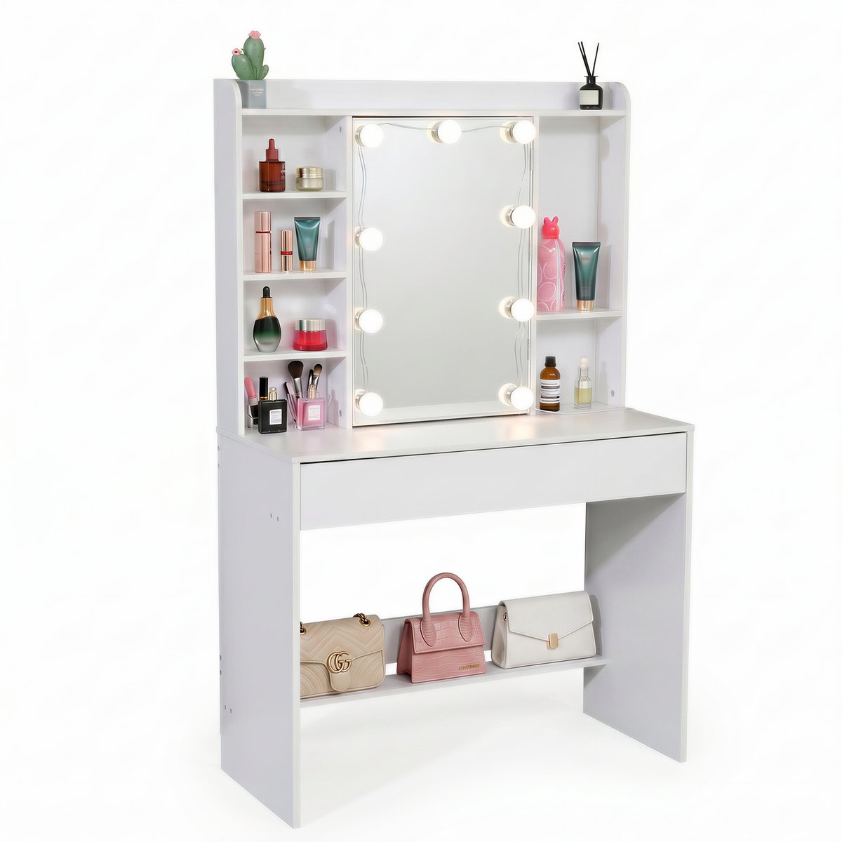 Monza Home® Kaptafel - Make-up tafel met spiegel en LED - Wit 90 cm