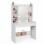 Monza Home® Coiffeuse - Table de maquillage avec miroir et LED - Blanc 90 cm