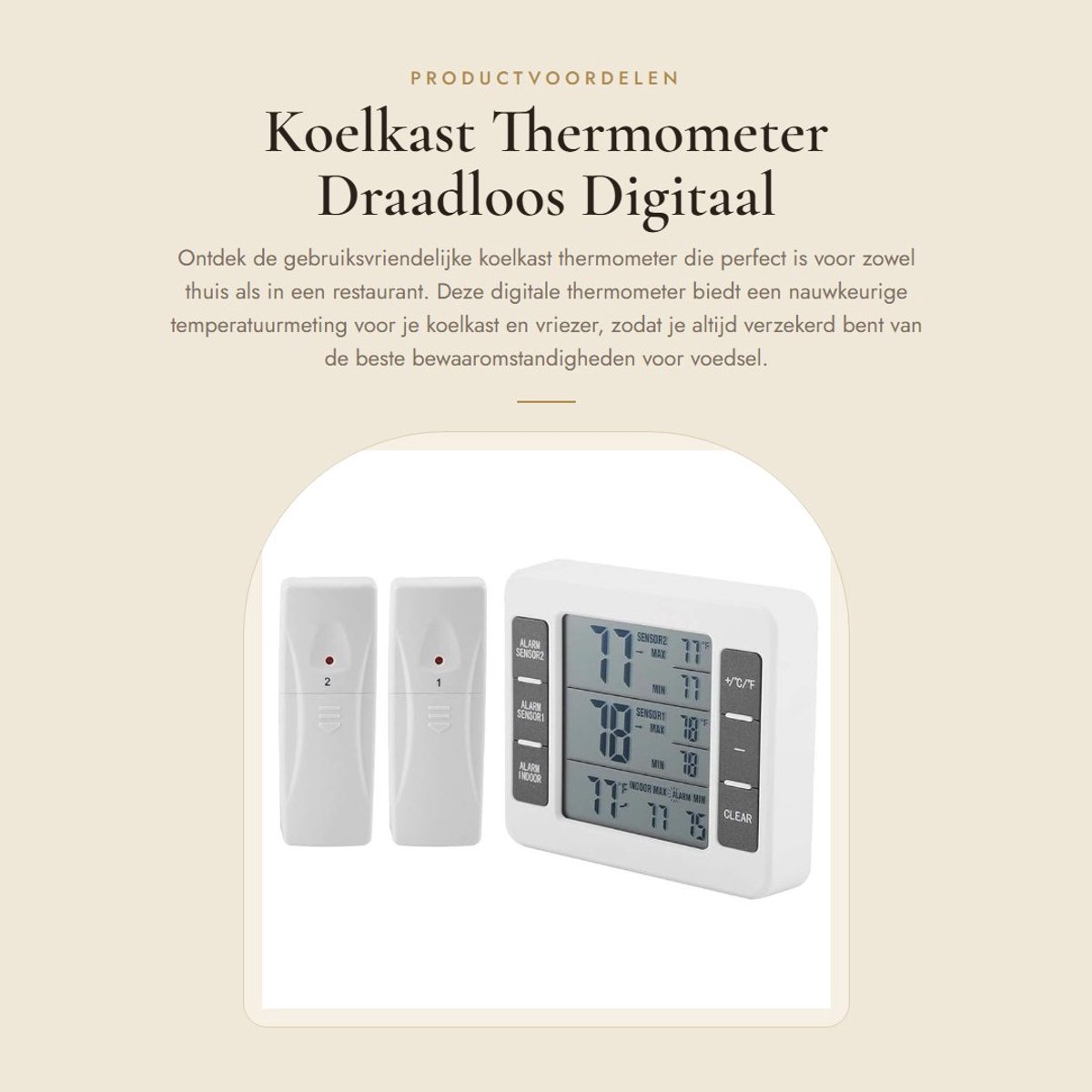 Dailygoods - Koelkast Thermometer - Draadloos Digitaal - Audiogeluid Alarm - Voor Thuis - Vriezer Thermometer - Min/Max Weergave - Geschikt voor Resta...
