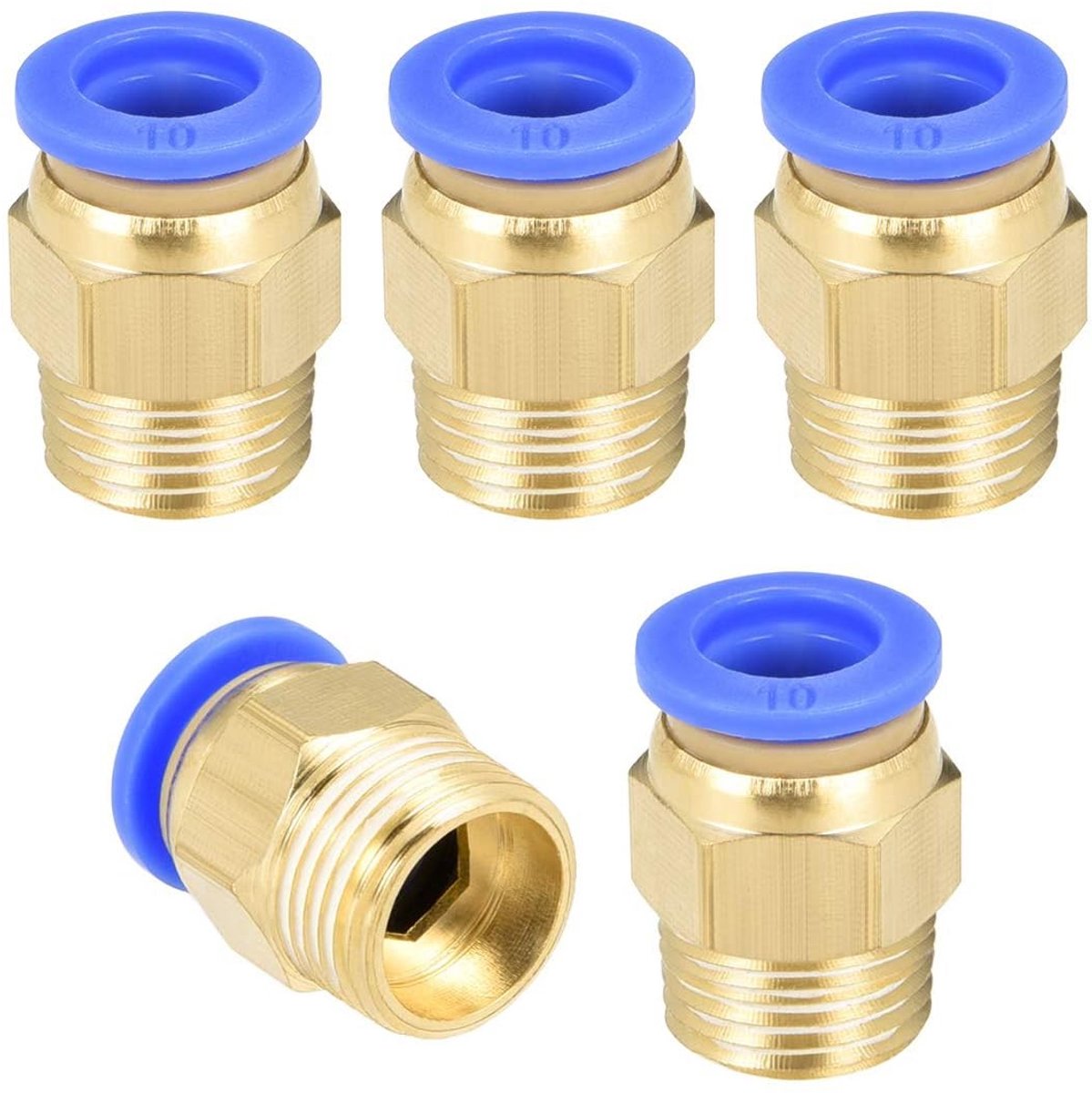 Dailygoods- Push-to-connect Koppelingen - Rechte Connector - 10 mm Buis OD - G3/8 Draad - 5 Stuks - Messing/Kunststof - Pneumatische Fitting