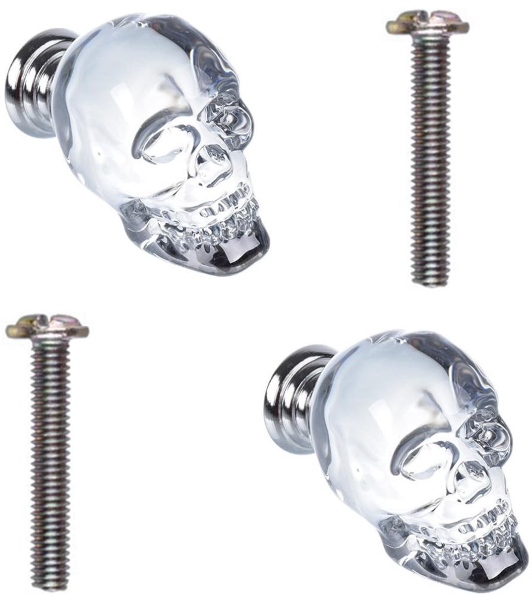 Dailygoods- Deurklink Set van 2 - Kristal Glas - Skulls - Meubelknoppen - Decoratie - Dikt