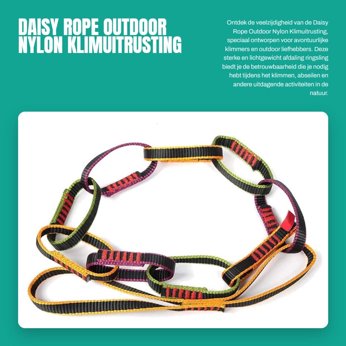 Dailygoods- Daisy Chain Hoogwaardige Nylon - Klimuitrusting - Afdaling - Ringsling - Schokbestendig - Roestvrij staal - Stijlvol en duurzaam - Klimtouw