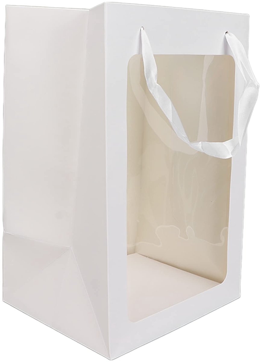 Dailygoods- Geschenkzakje Extra Groot - Transparant Venster - Cadeauzakje Papier - Handvatten - Feesttassen - 35 x 25 x 18 cm - Cadeauzak