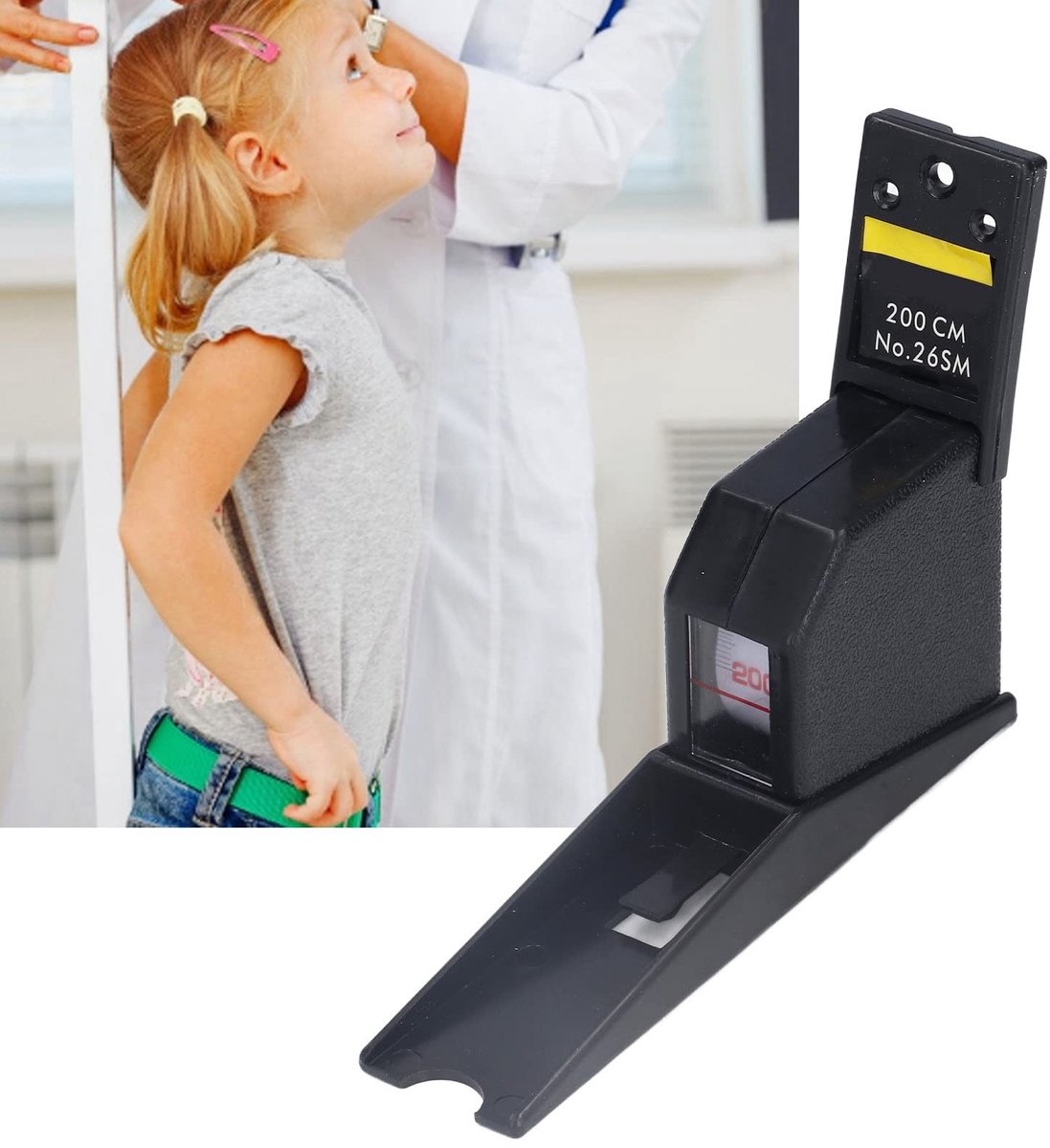 Dailygoods- Hoogtemeter 2 Meter - Wandmontage - Intrekbaar Meetinstrument - Nauwkeurigheid 1 mm - ABS Materiaal - Geschikt voor Kinderen/Volwassenen - Lengtemeter
