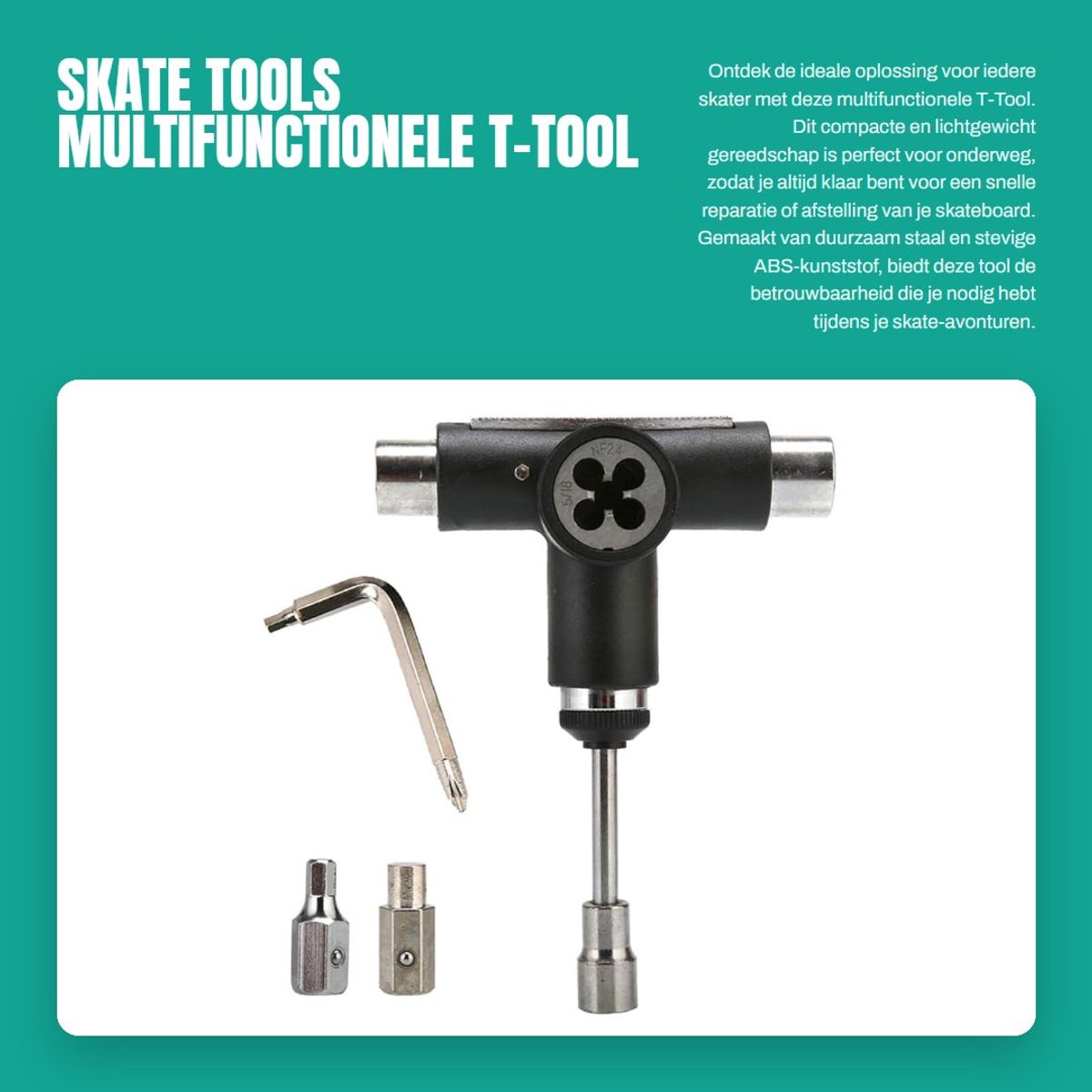 Dailygoods- Skate Gereedschap All-In-One - Multifunctionele T-Tool - Lichtgewicht - Duurzaam - Draagbaar - Geschikt voor Skateboards - Skateboard Tool