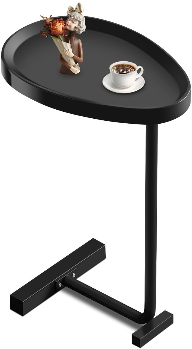Dailygoods- Bijzettafel C-Vormig - Metalen Frame - PP-Materiaal - Zwart - Voor Woonkamer/Slaapkamer/Balkon - Lichtgewicht Ontwerp - Salontafel