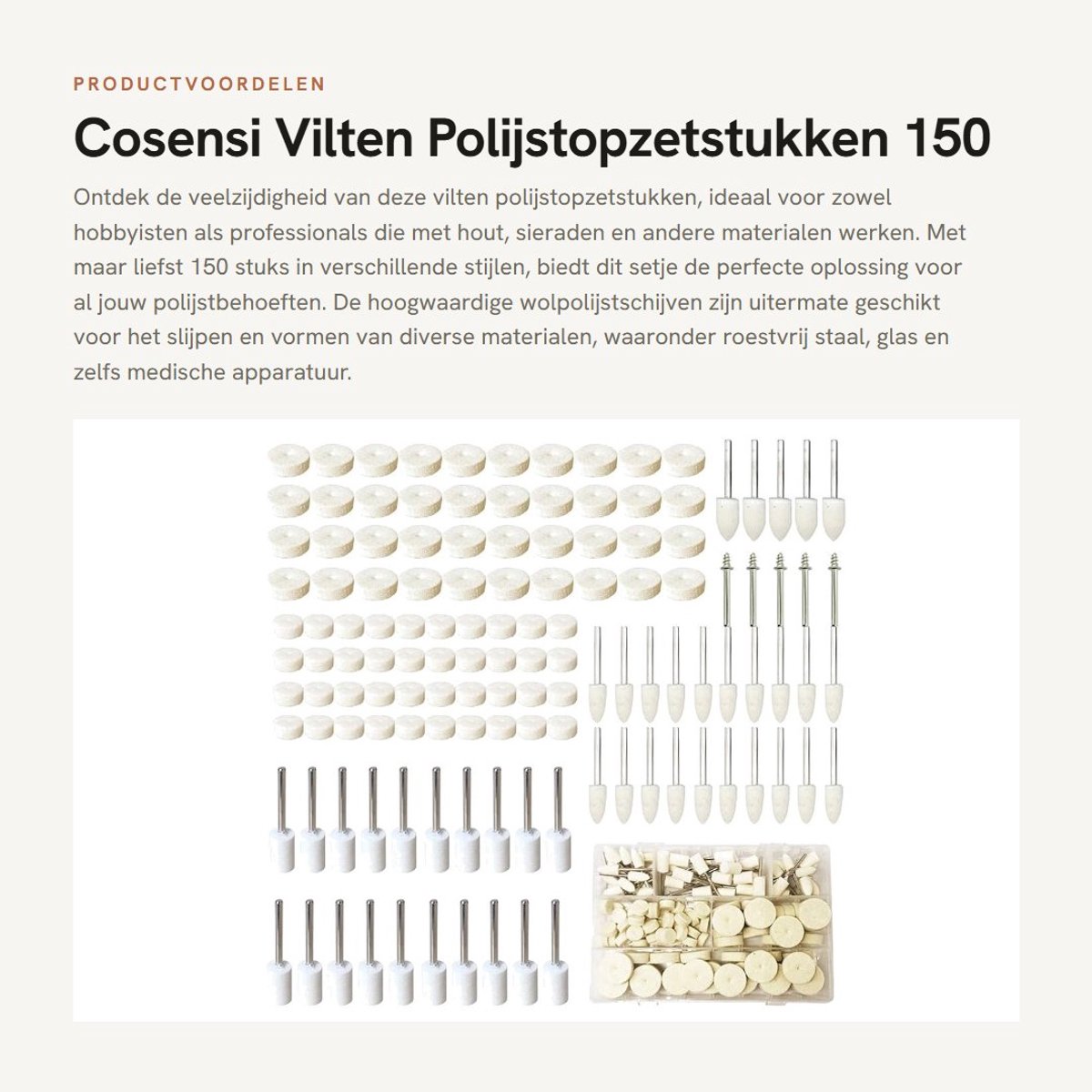 Dailygoods - Vilten Polijstopzetstukken - 150 Stuks - Geschikt voor Draaigereedschap - Polijstschijven voor Hout en Sieraden - Ideaal voor Precisiewerk