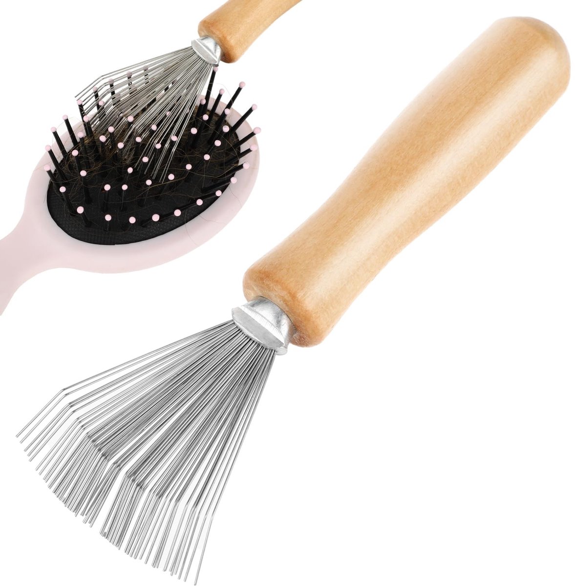 Dailygoods- Haarborstel Cleaner Houten Handvat - Kamreinigingsgereedschap - Mini Haarinstrument - Stof/Vuil Verwijderen - Harkvormig Ontwerp - Geschikt voor Thuis/Salon - Kamreiniger