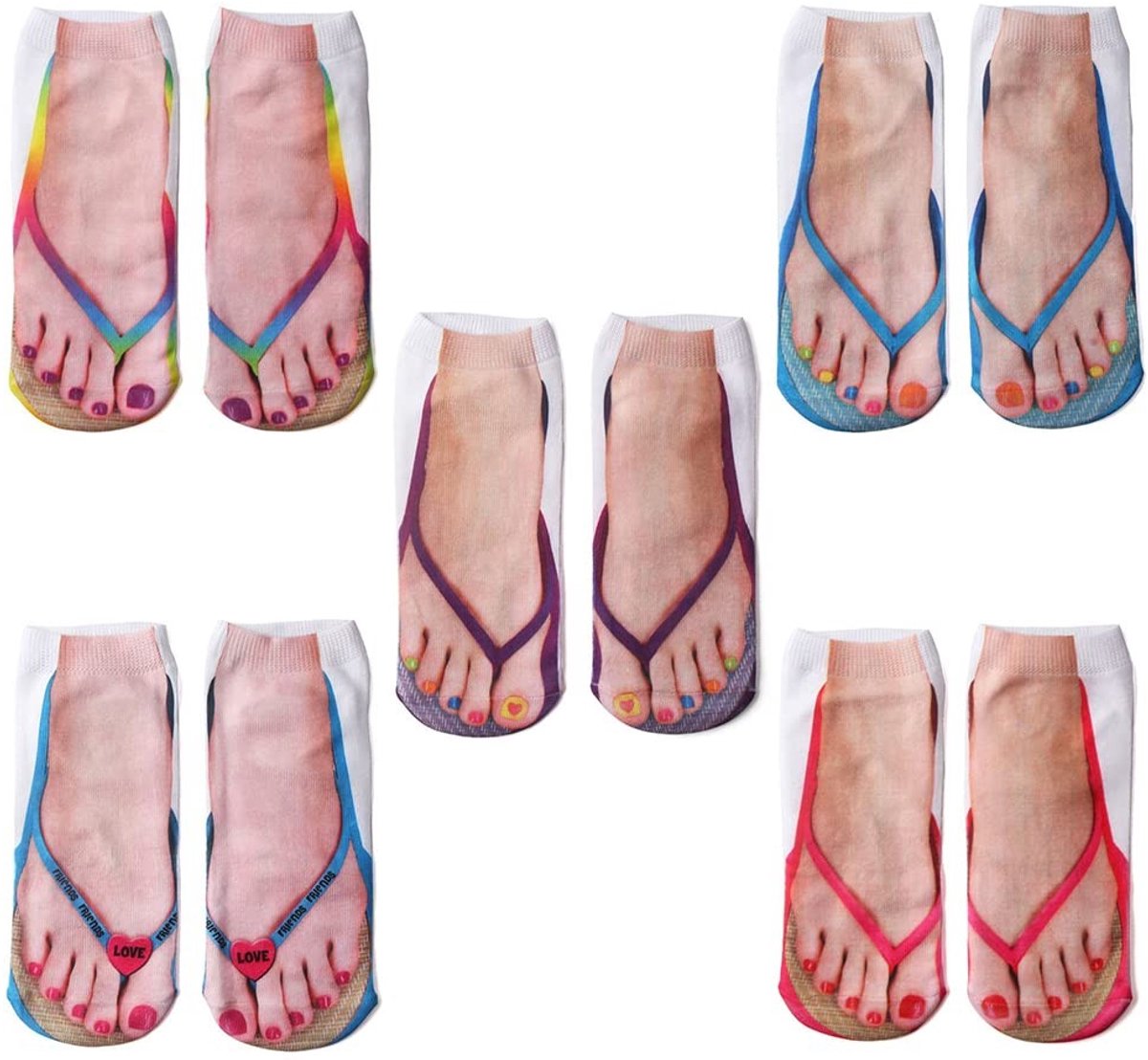 Dailygoods- Enkelsokken 5 Paar - Grappige Flip Flop Sokken - Casual Sokken - Ademend Polyester/Katoen - Cadeaus voor Vrienden/Familie