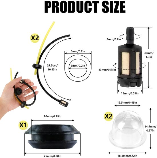 Dailygoods- Benzineslang Set van 5 - Brandstofslang met filter - Universele Slangen - Voor 2/4-takt Motoren - Voor Grasmaaiers/Bosmaaiers - Lengte 26/14,5 cm van Dailygoods — afbeelding 4